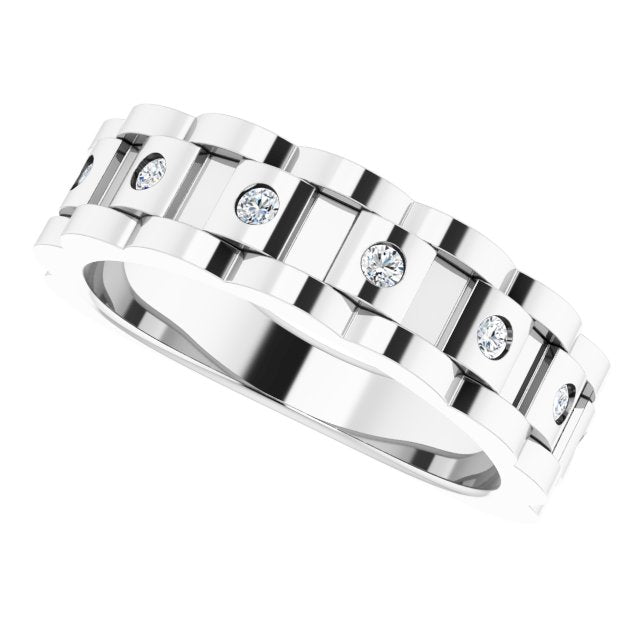 14K White 1/4 CTW Natural Diamond Chain Link Ring