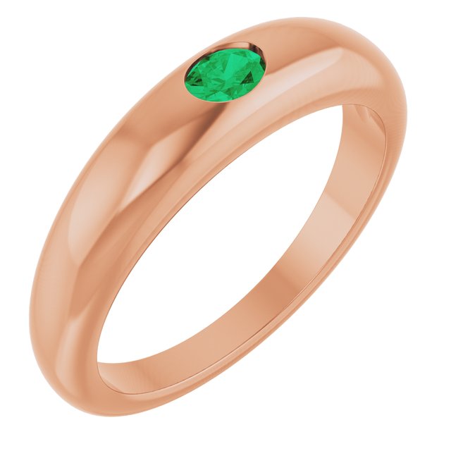 14K Rose Natural Emerald Dome Ring