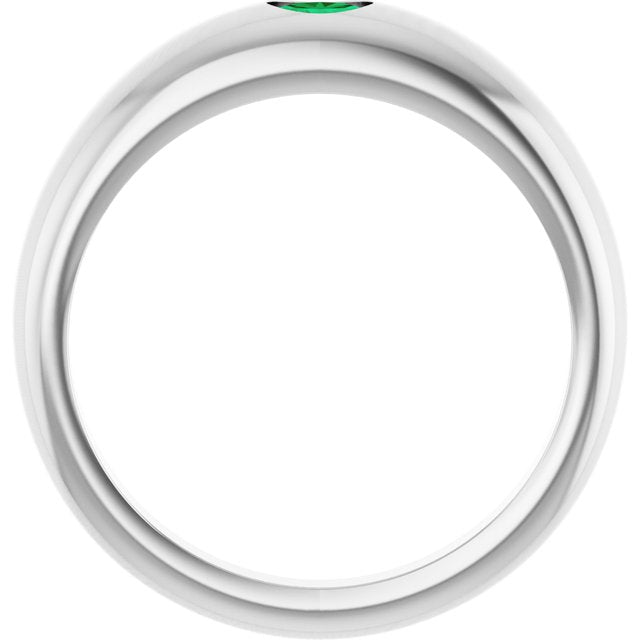 14K White Natural Emerald Dome Ring