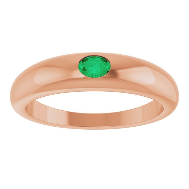 14K Rose Natural Emerald Dome Ring