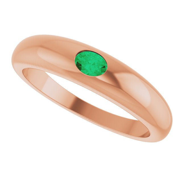 14K Yellow Natural Emerald Dome Ring