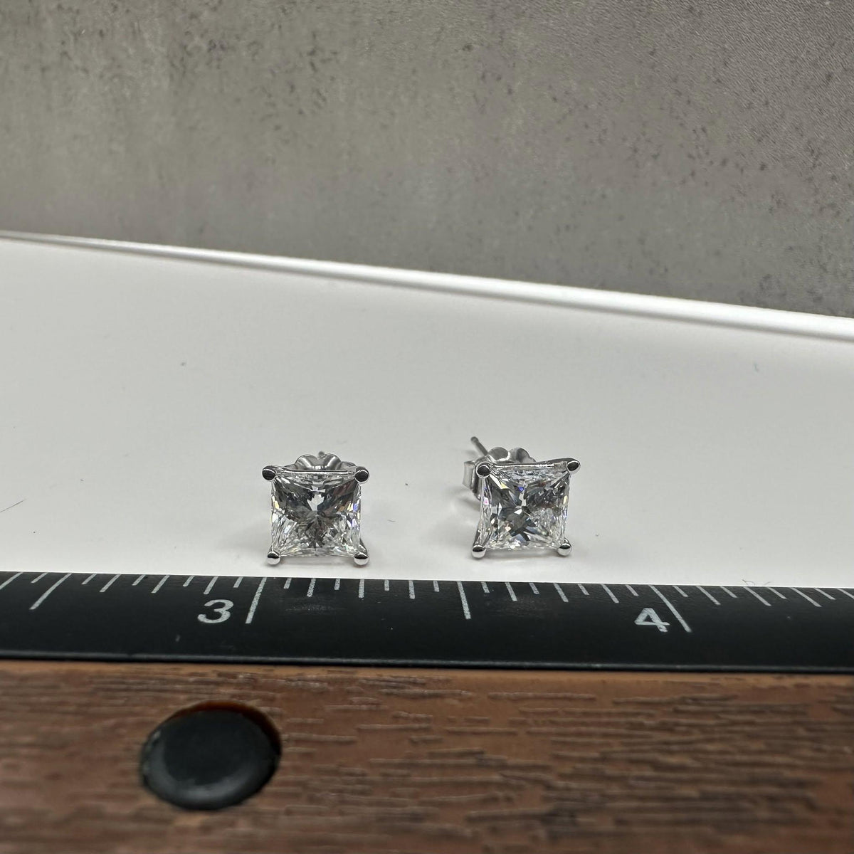 Princess Lab Grown Diamond Stud Earrings 3.08ctw IGI 14kt White Gold