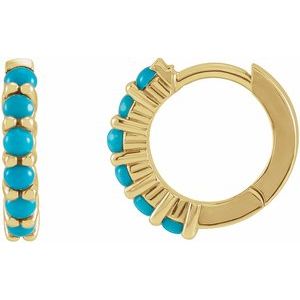 14K Yellow Natural Turquoise 12.2 mm Huggie Hoop Earrings