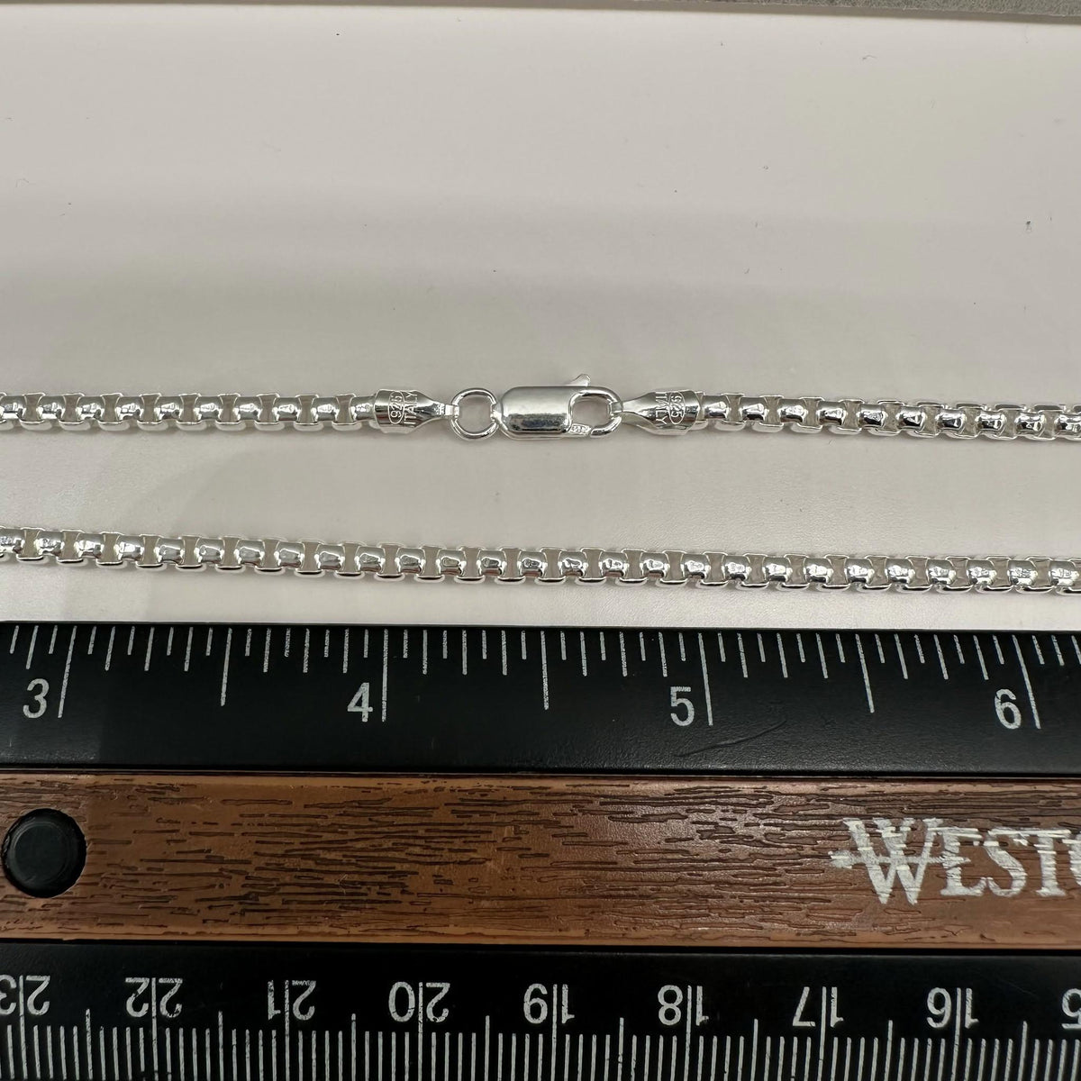 Italian Round Box Link Chain Sterling Silver 24in 3.3mm New