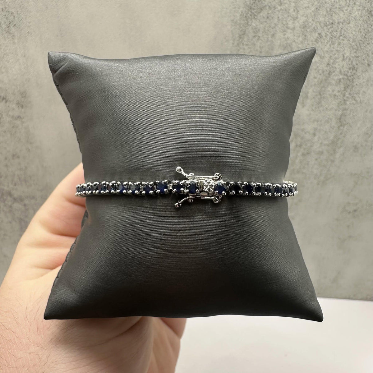 Blue Sapphire Tennis Bracelet Sterling Silver 3mm 7.5in New