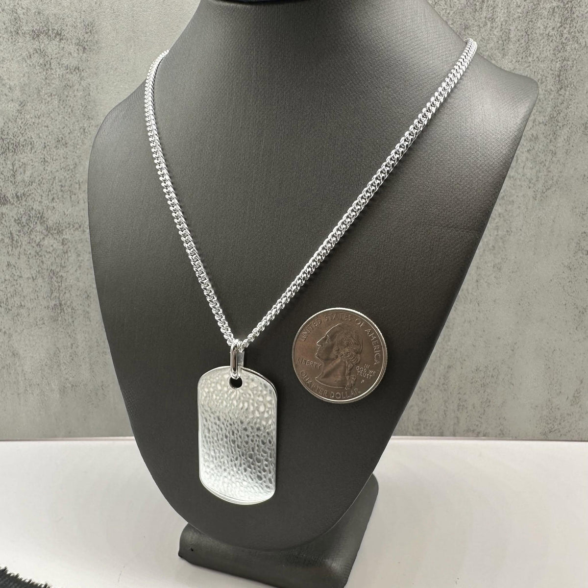 Dog Tag Pendant Cuban Chain Necklace Sterling Silver 22in New