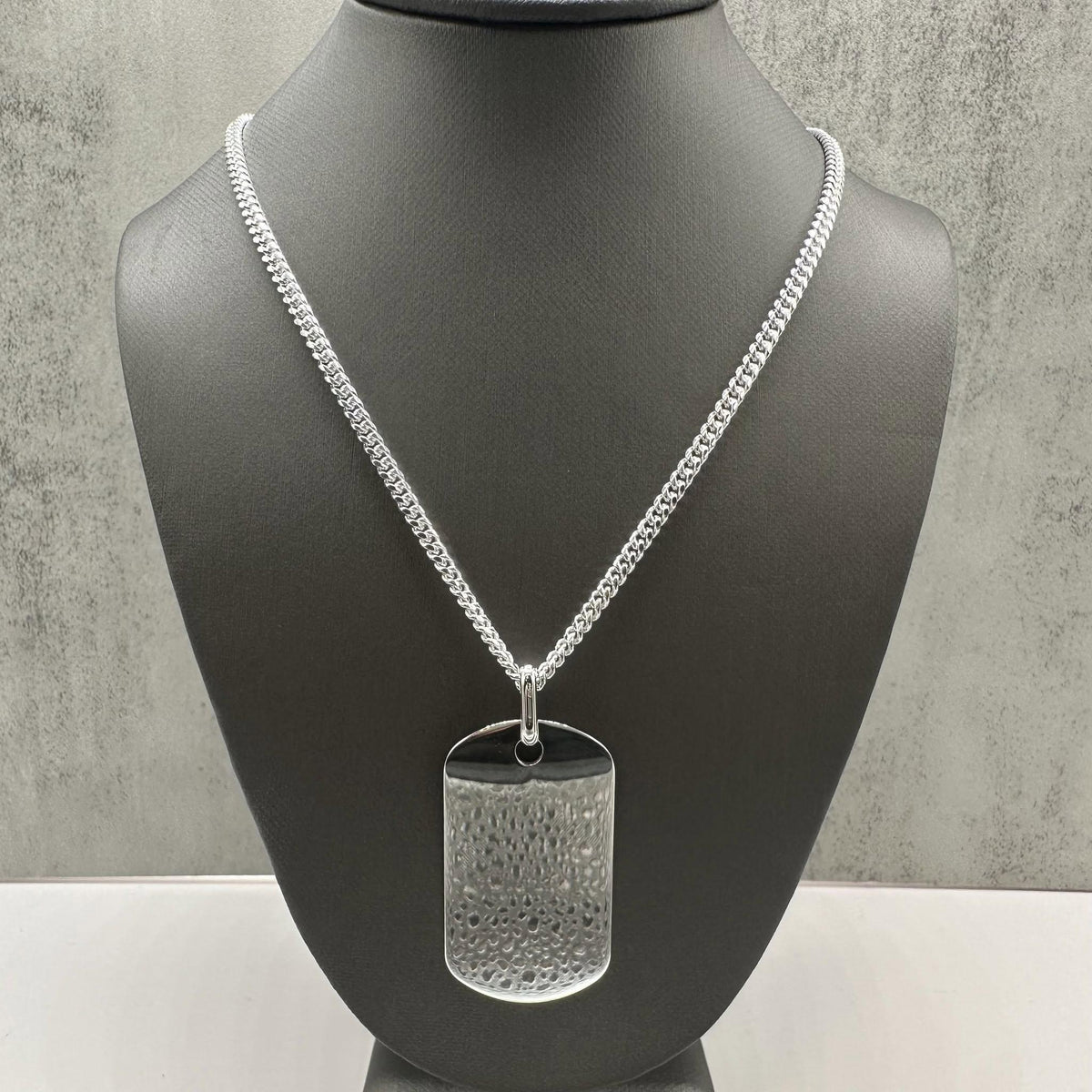 Dog Tag Pendant Cuban Chain Necklace Sterling Silver 22in New