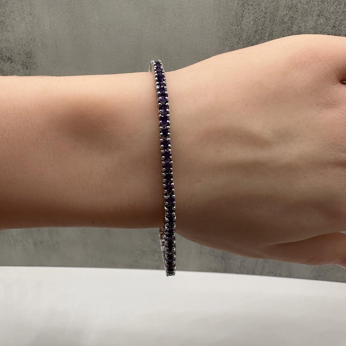 Amethyst Tennis Bracelet Sterling Silver 3mm 7.5in New
