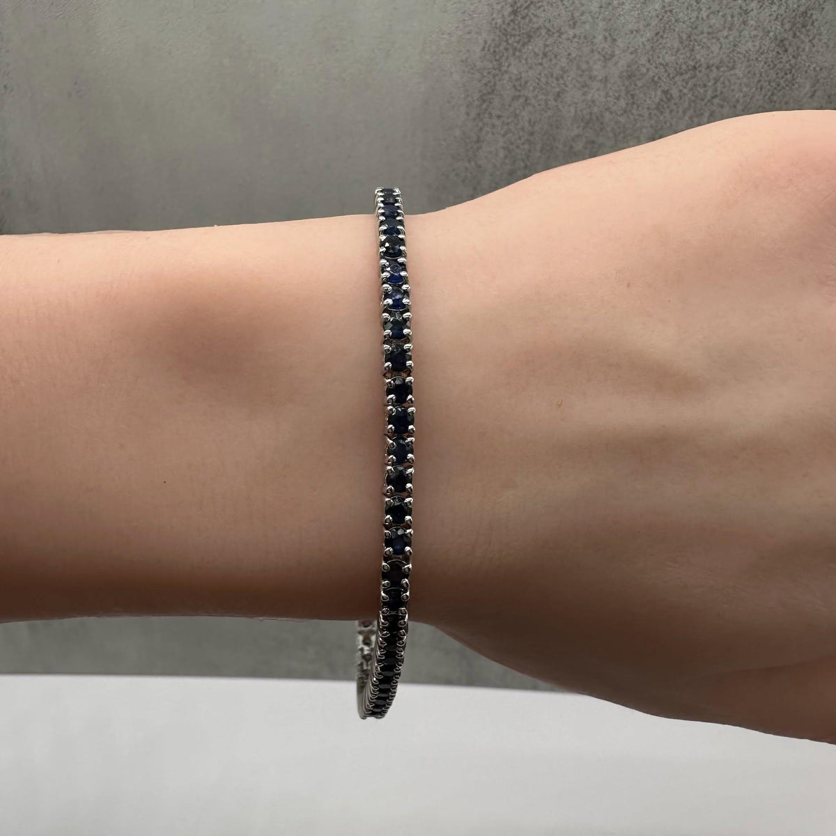 Blue Sapphire Tennis Bracelet Sterling Silver 3mm 7.5in New
