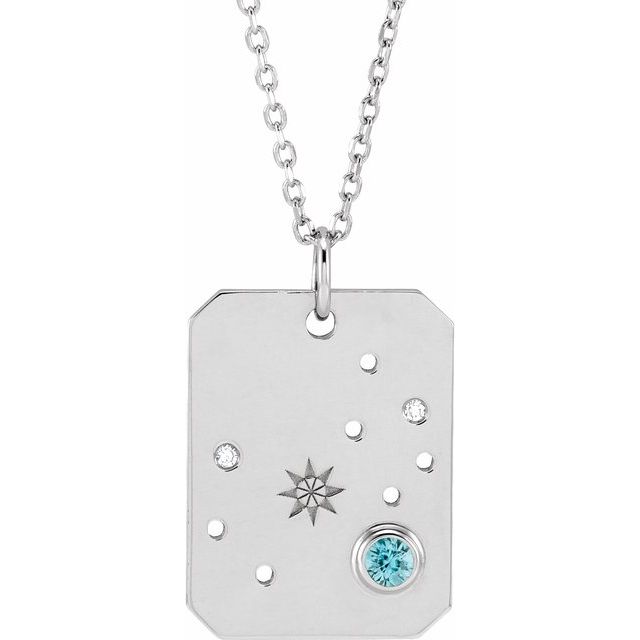 14K Yellow Natural Blue Zircon & .01 CTW Natural Diamond Scorpio Constellation 16-18" Necklace