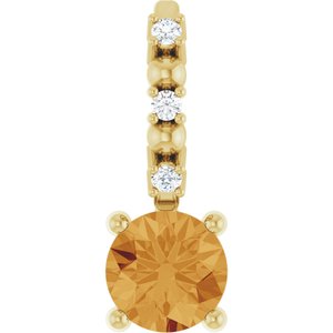 Imitation Citrine & .01 CTW Natural Diamond Charm/Pendant