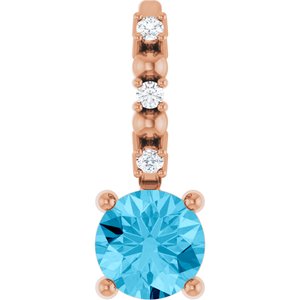 Imitation Aquamarine & .01 CTW Natural Diamond Charm/Pendant