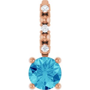 Imitation Blue Zircon & .01 CTW Natural Diamond Charm/Pendant