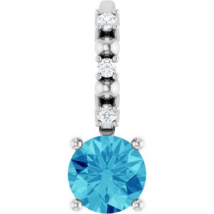 Imitation Blue Zircon & .01 CTW Natural Diamond Charm/Pendant