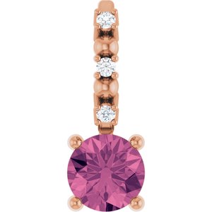 Imitation Pink Tourmaline & .01 CTW Natural Diamond Charm/Pendant