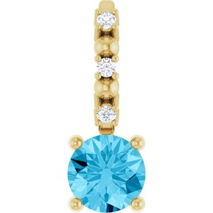 Imitation Aquamarine & .01 CTW Natural Diamond Charm/Pendant