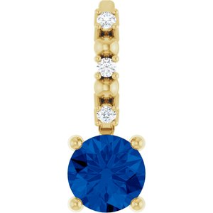 Lab-Grown Blue Sapphire & .01 CTW Natural Diamond Pendant