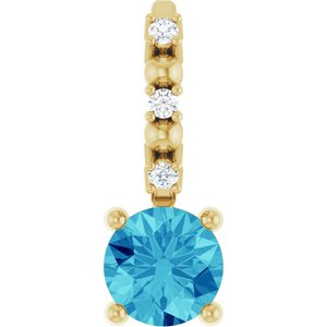 Imitation Blue Zircon & .01 CTW Natural Diamond Charm/Pendant