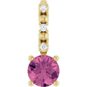 Imitation Pink Tourmaline & .01 CTW Natural Diamond Charm/Pendant