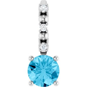 Imitation Aquamarine & .01 CTW Natural Diamond Charm/Pendant