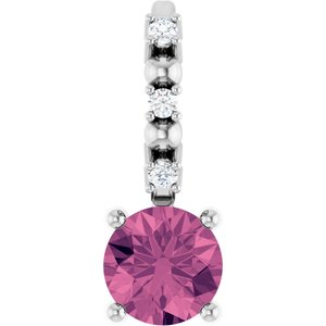 Imitation Pink Tourmaline & .01 CTW Natural Diamond Charm/Pendant