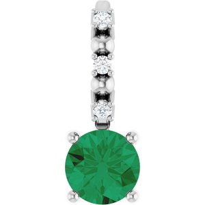 Lab-Grown Emerald & .01 CTW Natural Diamond Pendant