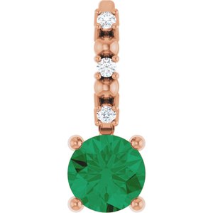 Lab-Grown Emerald & .01 CTW Natural Diamond Pendant