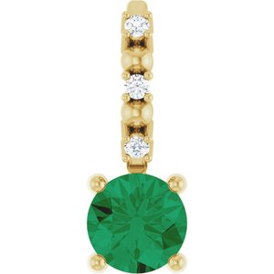 Lab-Grown Emerald & .01 CTW Natural Diamond Pendant