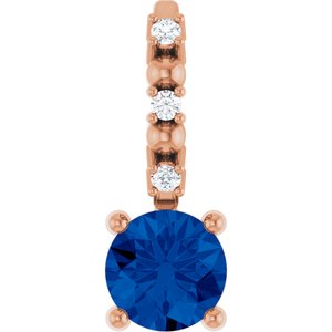 Lab-Grown Blue Sapphire & .01 CTW Natural Diamond Pendant
