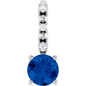 Lab-Grown Blue Sapphire & .01 CTW Natural Diamond Pendant