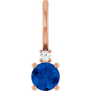 Lab-Grown Blue Sapphire & .015 CT Natural Diamond Charm/Pendant