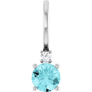 Natural Blue Zircon & .015 CT Natural Diamond Charm/Pendant