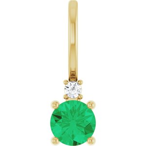 Lab-Grown Emerald & .015 CT Natural Diamond Charm/Pendant