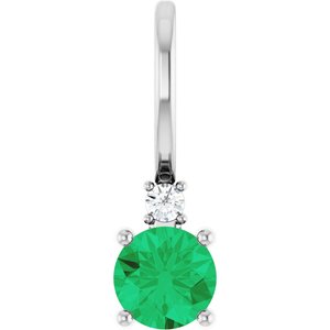 Lab-Grown Emerald & .015 CT Natural Diamond Charm/Pendant