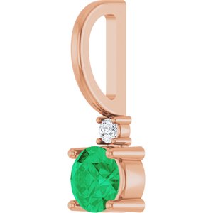 Lab-Grown Emerald & .015 CT Natural Diamond Charm/Pendant