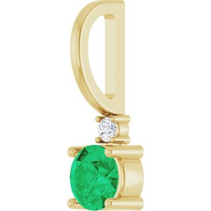 Lab-Grown Emerald & .015 CT Natural Diamond Charm/Pendant