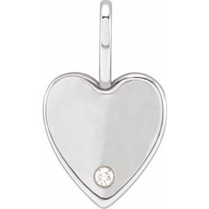 .02 CT Natural Diamond Engravable Heart Charm/Pendant