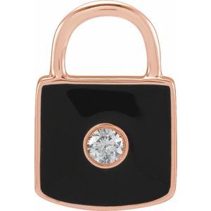 .035 CT Natural Diamond & Black Enamel Lock Charm/Pendant
