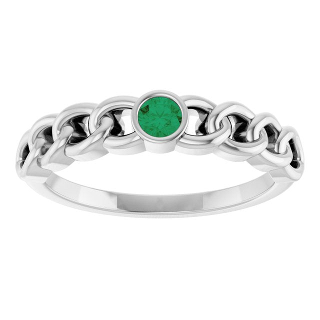 14K Yellow Natural Emerald Curb Chain Ring