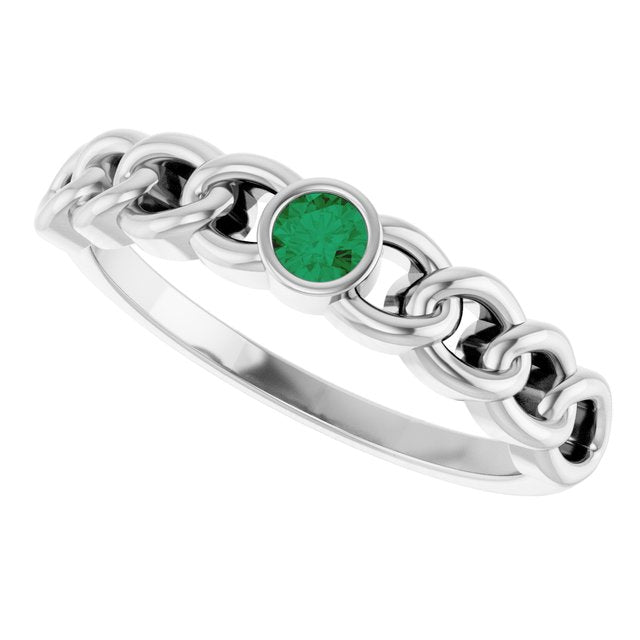 14K Yellow Natural Emerald Curb Chain Ring