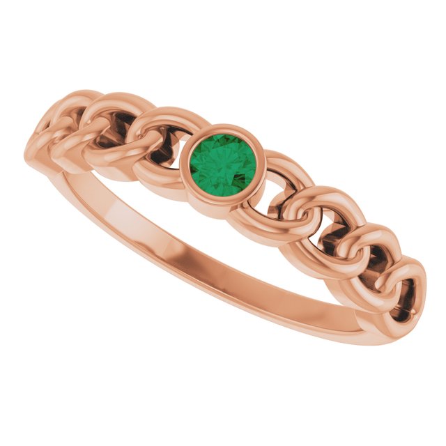14K Yellow Natural Emerald Curb Chain Ring