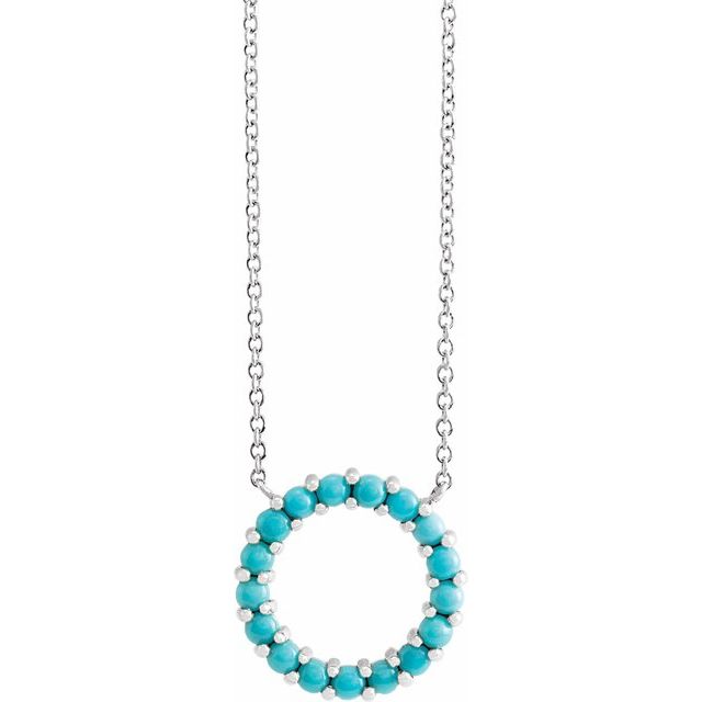 14K Yellow Natural Turquoise Circle Cabochon 18" Necklace