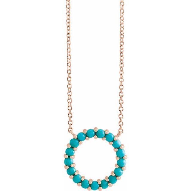 14K Yellow Natural Turquoise Circle Cabochon 18" Necklace