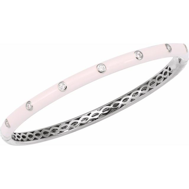 Bezel Set Diamond and Enamel Bangle White