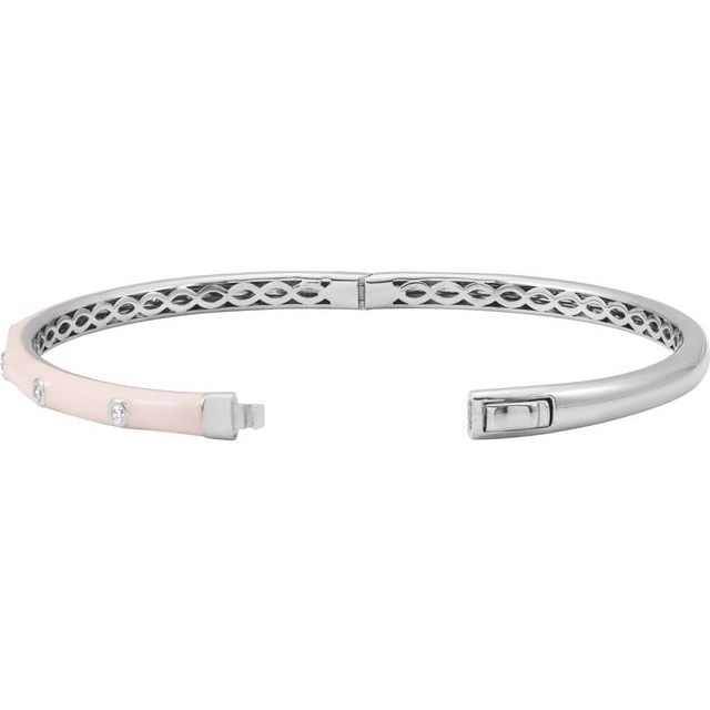 Bezel Set Diamond and Enamel Bangle White