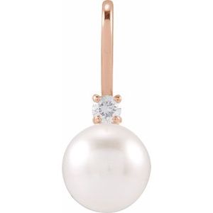 Cultured White Akoya Pearl & .03 CT Natural Diamond Charm/Pendant