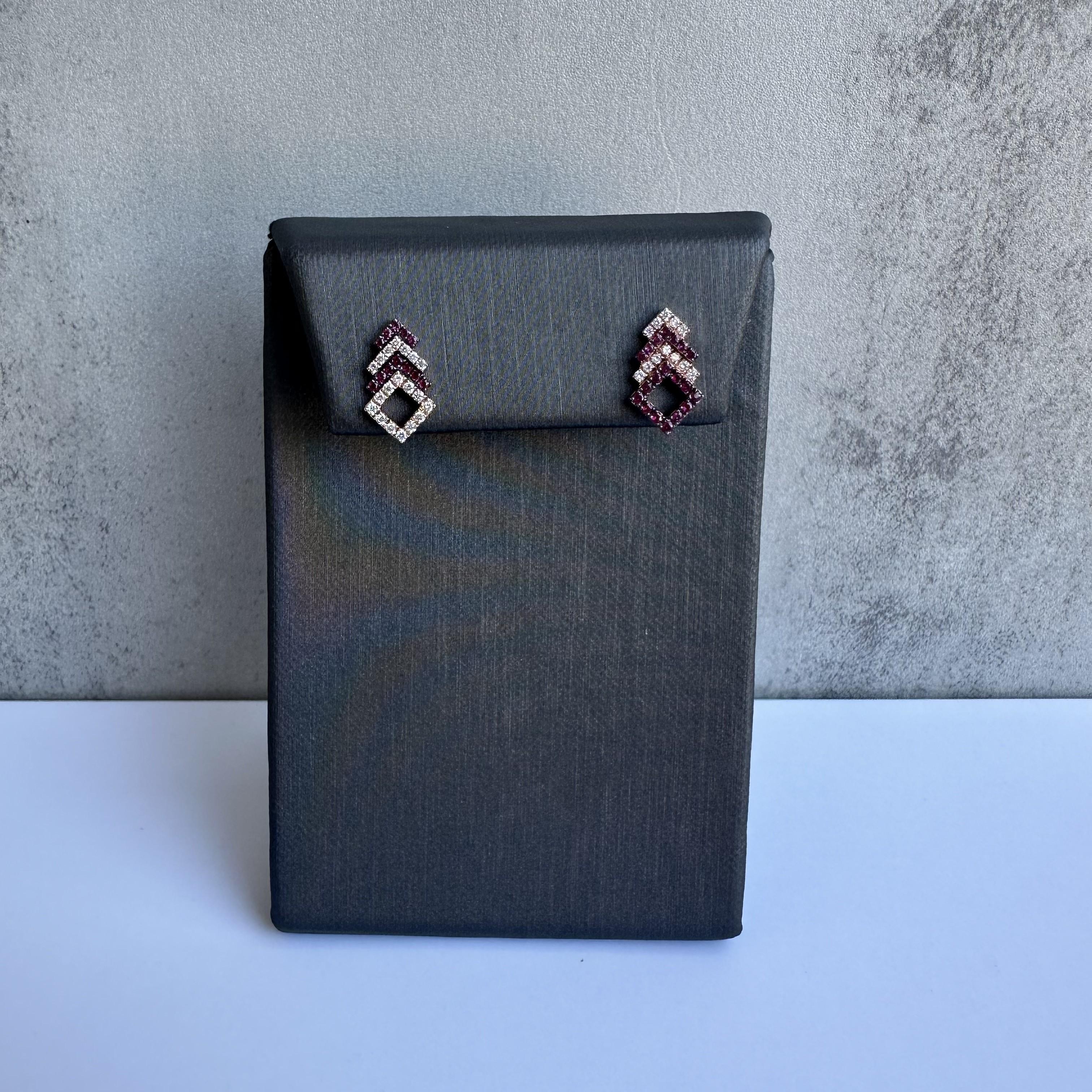 18K Rose Gold Ruby Diamond Earrings 0.25ctw Rubies 0.19ctw Diamonds