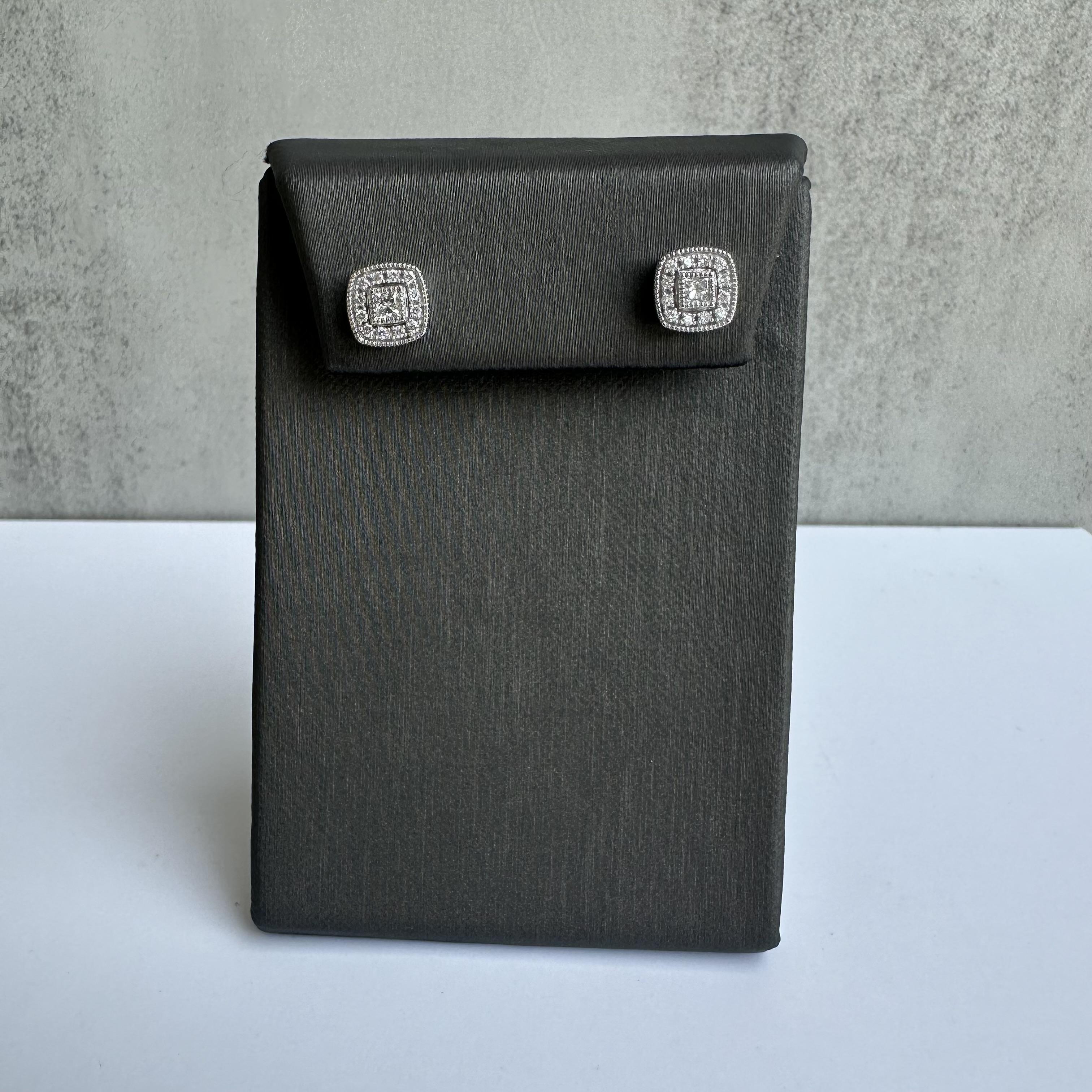 Square Shaped Diamond Halo Studs in 14kt White Gold - 0.34ctw Diamonds, New