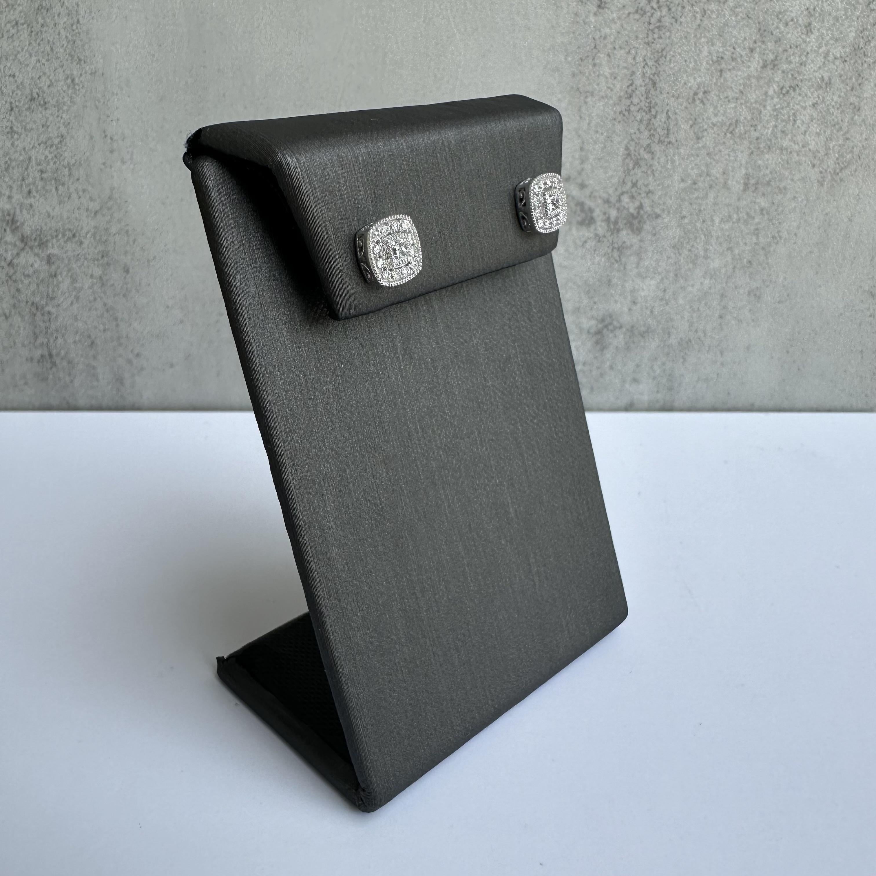 Square Shaped Diamond Halo Studs in 14kt White Gold - 0.34ctw Diamonds, New