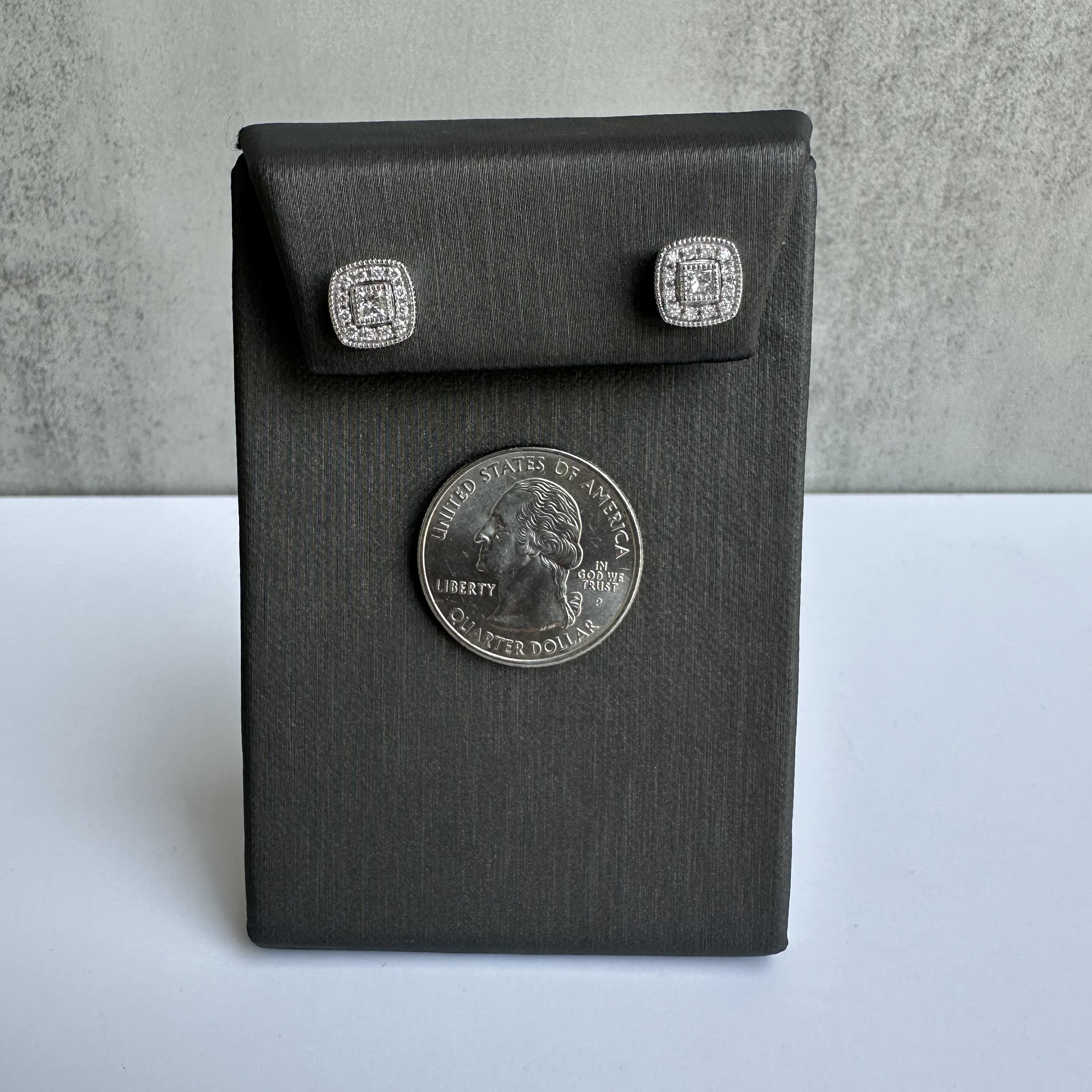 Square Shaped Diamond Halo Studs in 14kt White Gold - 0.34ctw Diamonds, New